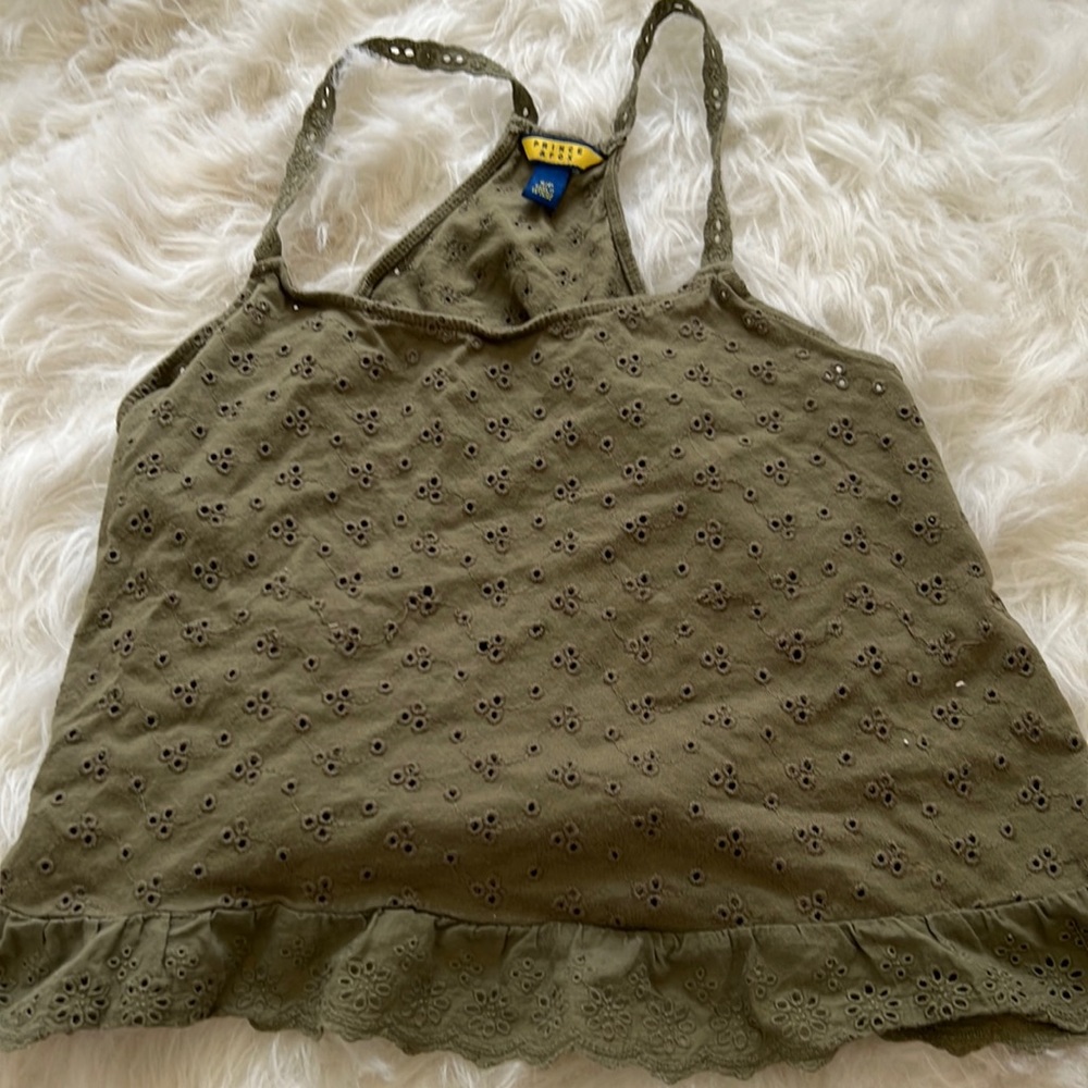 Y2K olive eyelet tank top